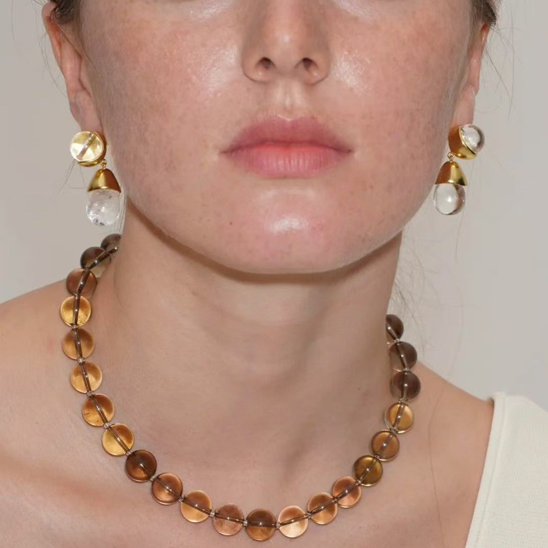 Natural Clear Quartz Earrings | Irregular Round Crystal Drop Earrings