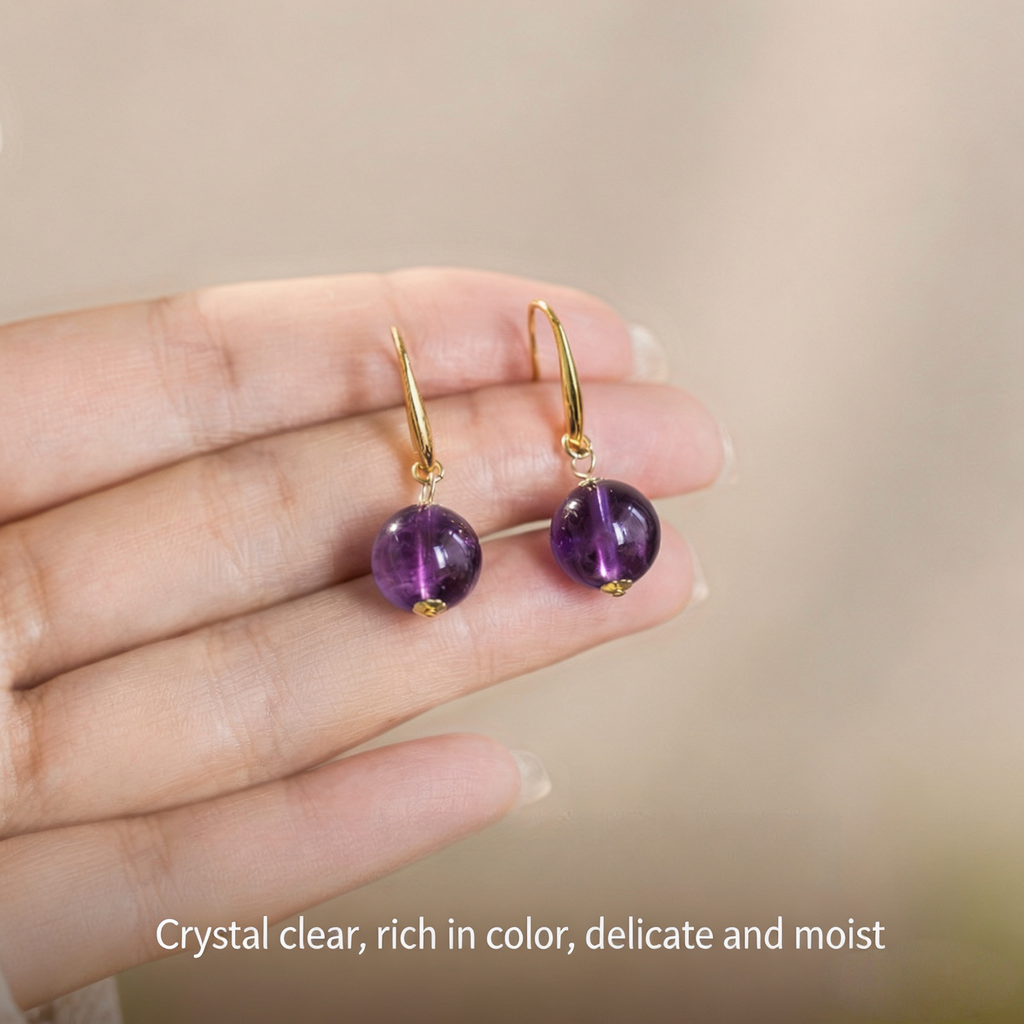 Natural Amethyst Earrings | Purple Crystal Drop Earrings with Sterling Silver