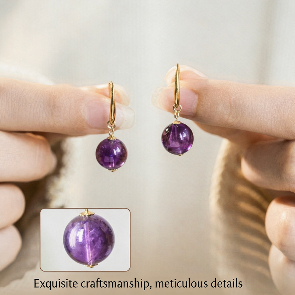 Natural Amethyst Earrings | Purple Crystal Drop Earrings with Sterling Silver