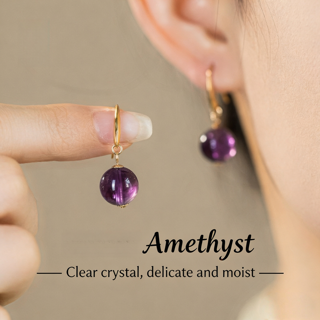 Natural Amethyst Earrings | Purple Crystal Drop Earrings with Sterling Silver