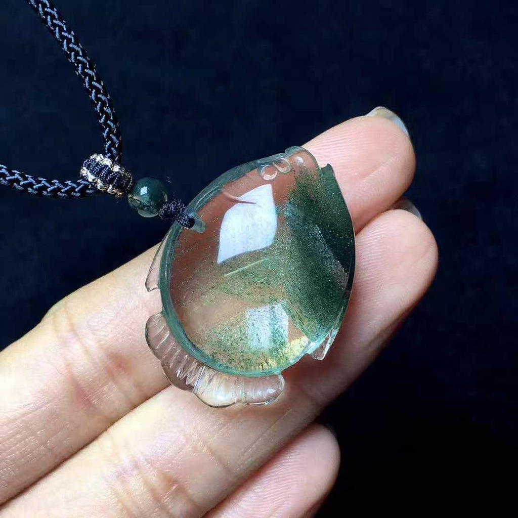 Brazilian Green Phantom Quartz Pendant | Natural Crystal Necklace
