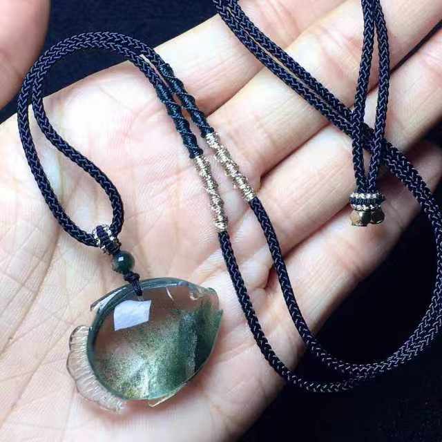 Brazilian Green Phantom Quartz Pendant | Natural Crystal Necklace