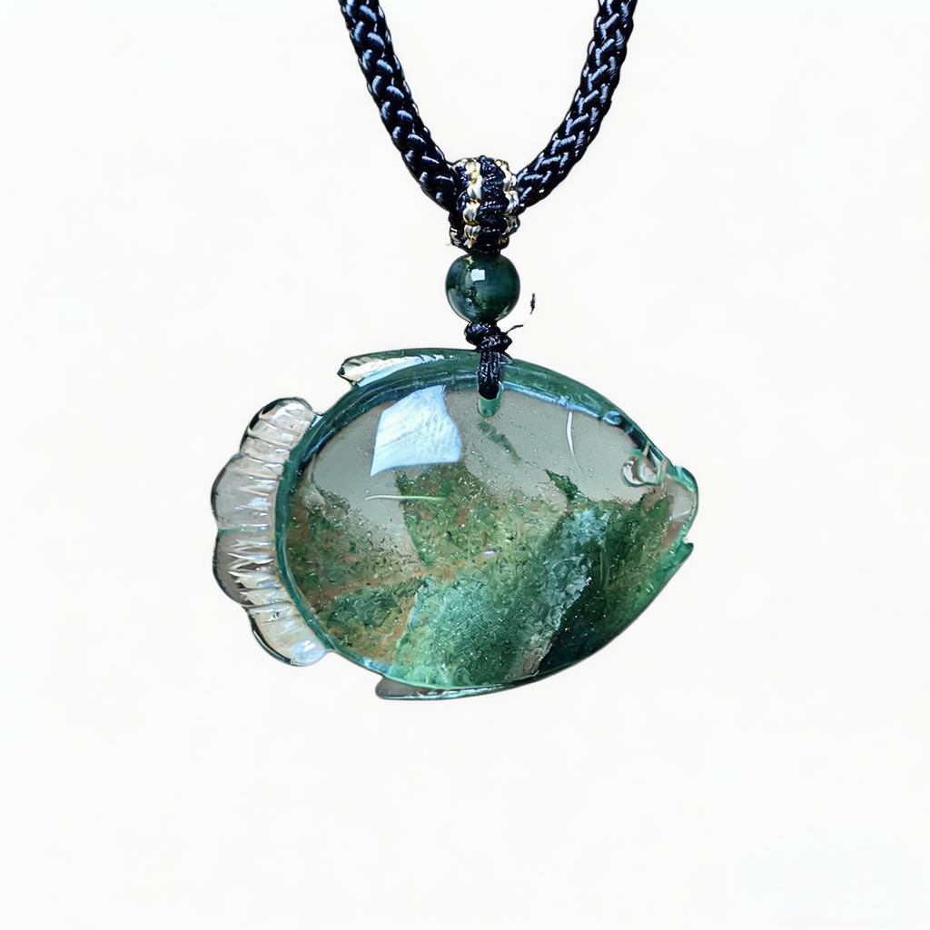 Brazilian Green Phantom Quartz Pendant | Natural Crystal Necklace