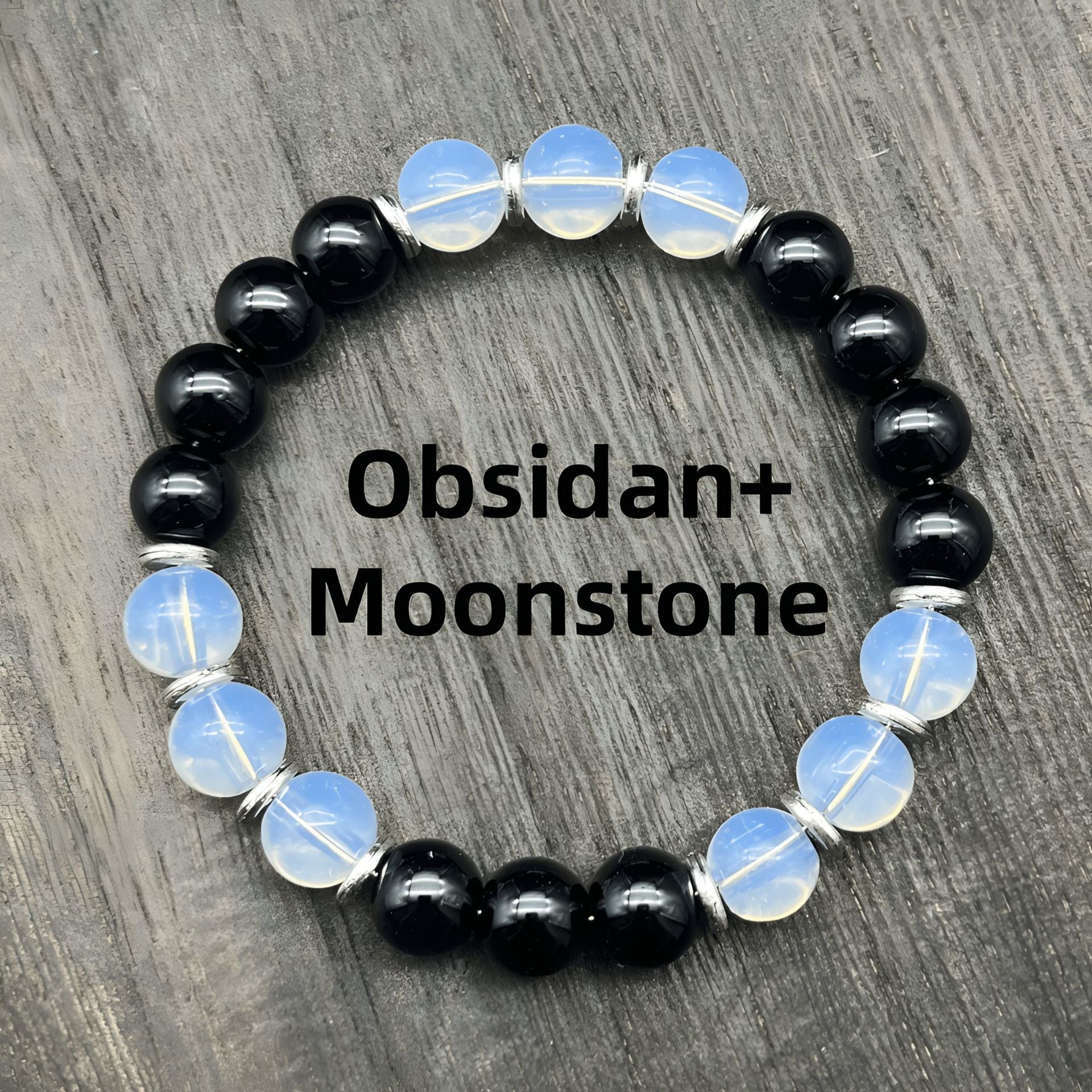 Multi-Element Charm Bracelet | Black Glass & Opalite Beaded Bracelet