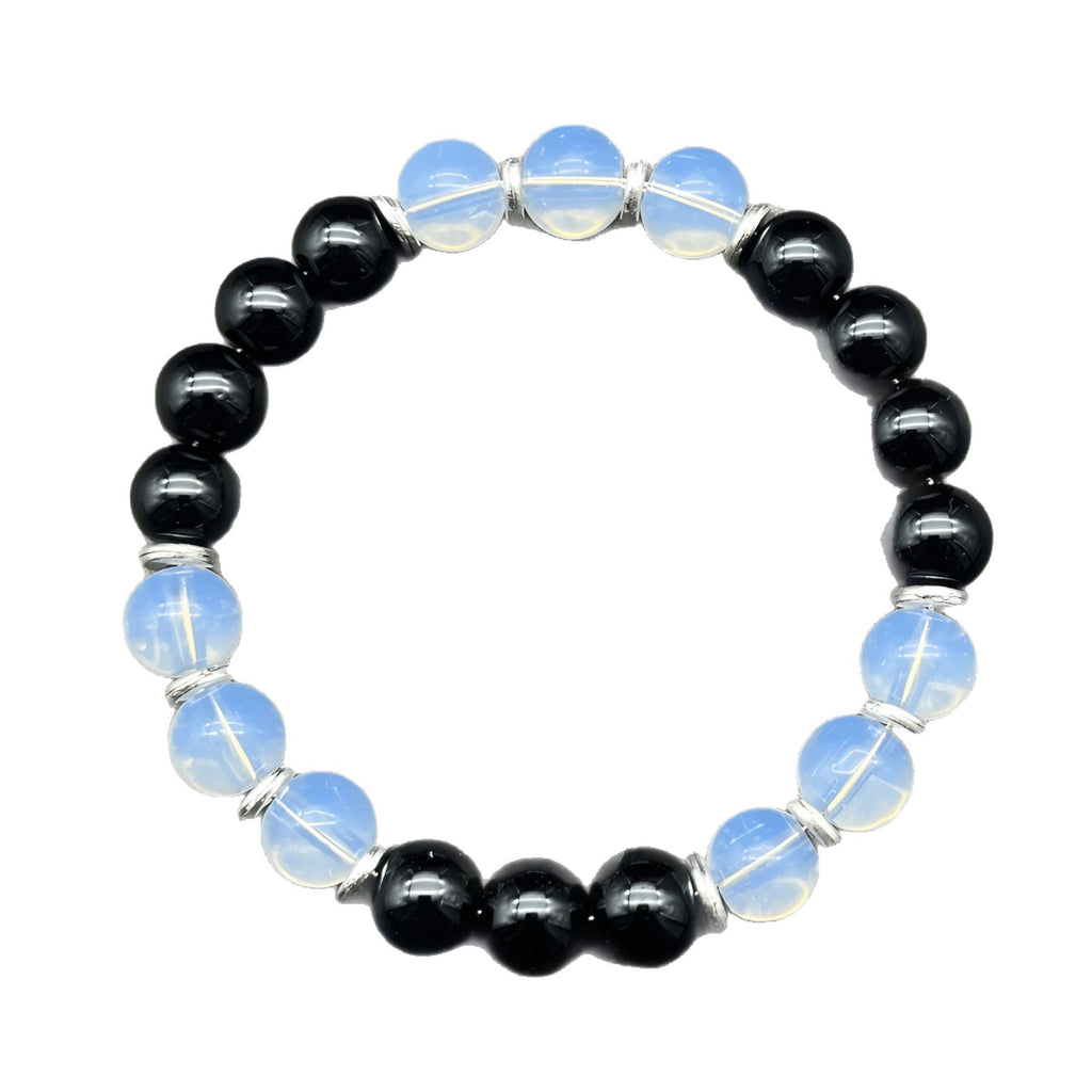 Multi-Element Charm Bracelet | Black Glass & Opalite Beaded Bracelet