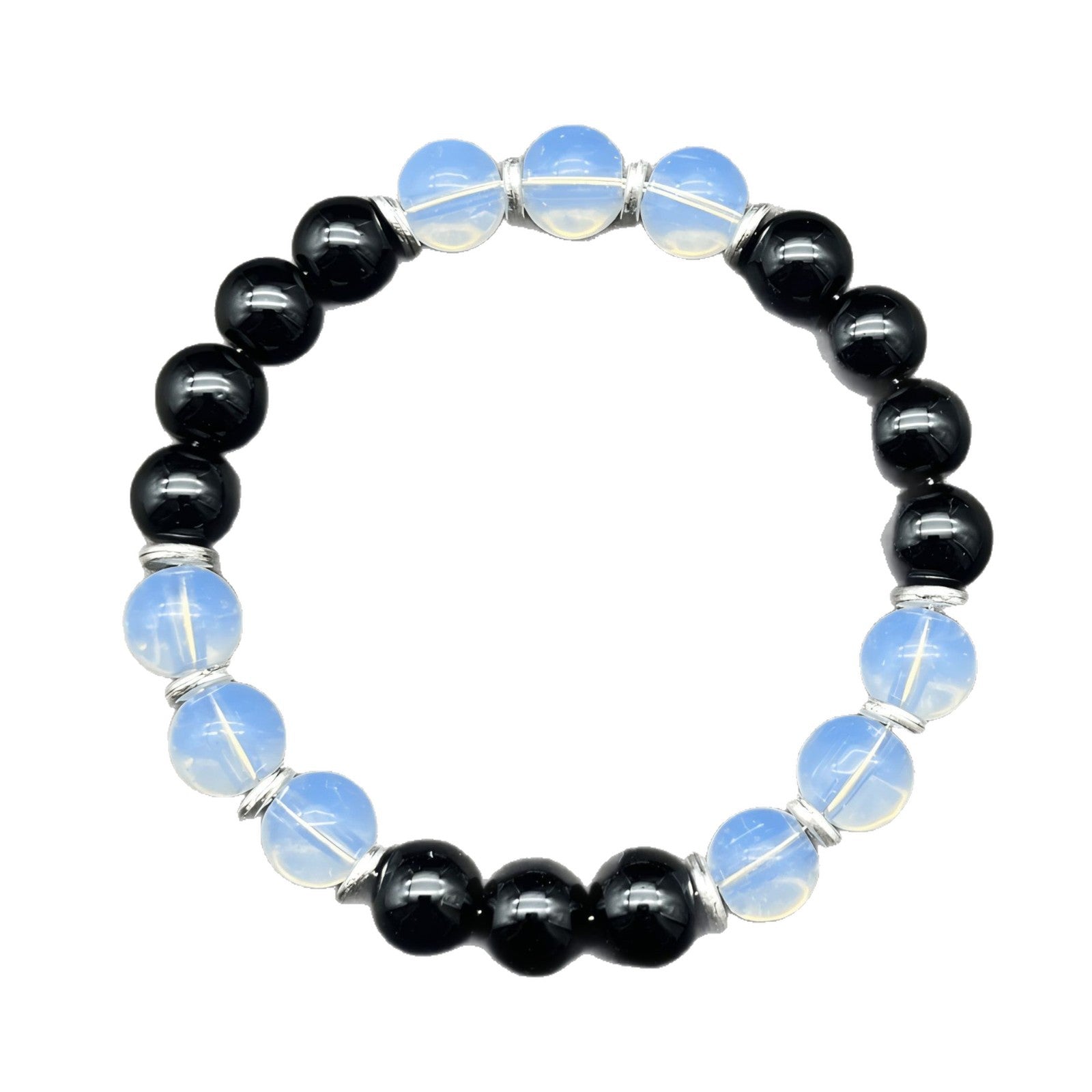 Multi-Element Charm Bracelet | Black Glass & Opalite Beaded Bracelet