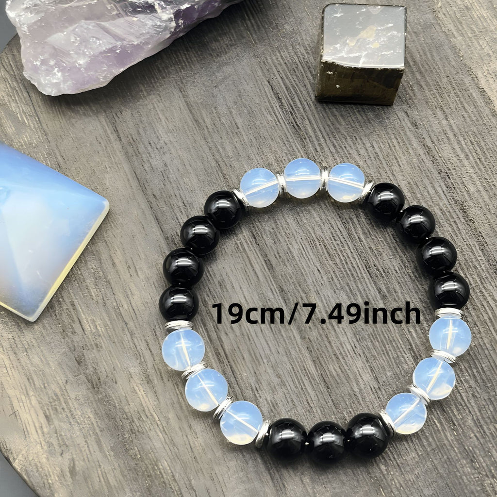 Multi-Element Charm Bracelet | Black Glass & Opalite Beaded Bracelet