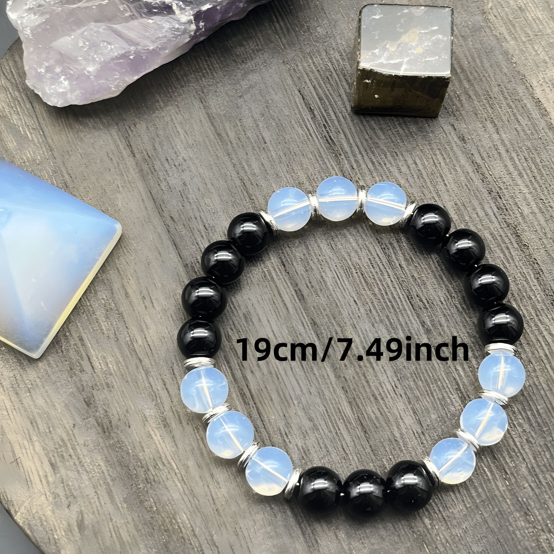 Multi-Element Charm Bracelet | Black Glass & Opalite Beaded Bracelet
