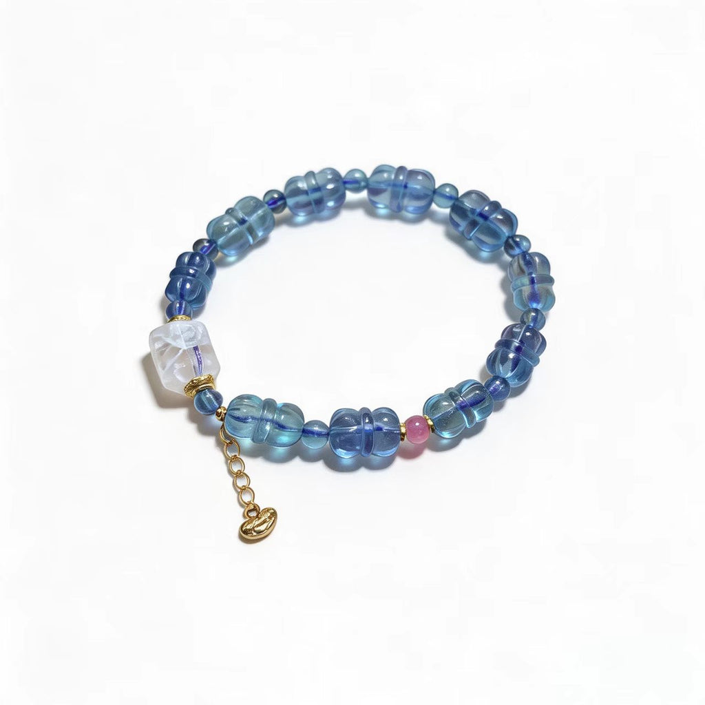 Natural Aquamarine Bracelet |Glacier Aurora Stone with Silver Charms