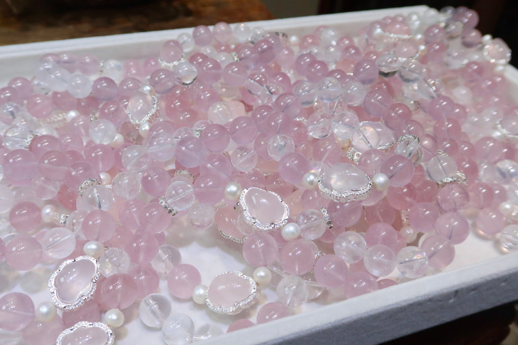 Rose Quartz Cloud Bracelet | 14mm Natural Pink Crystal with Pearl & Himalayan Quartz