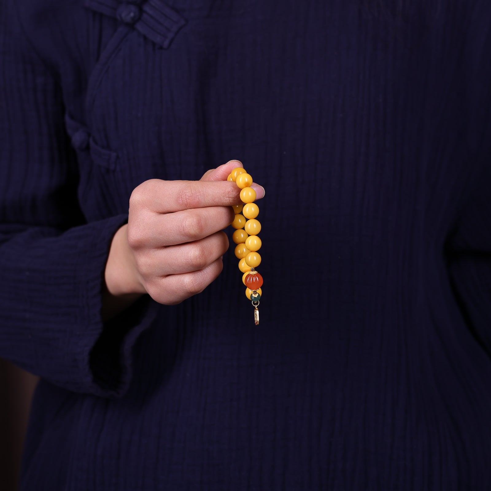 Natural Amber Bracelet | 10mm Beeswax with Red Agate & Silver Charm