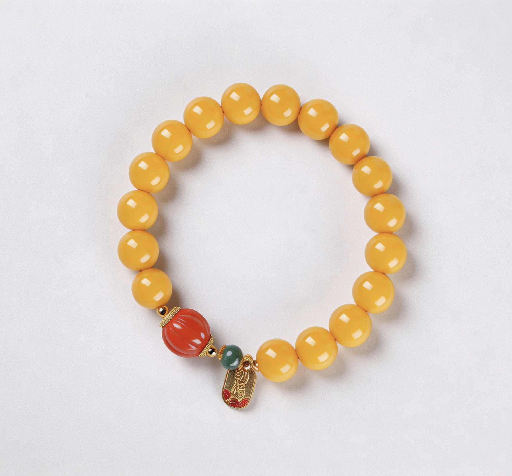 Natural Amber Bracelet | 10mm Beeswax with Red Agate & Silver Charm
