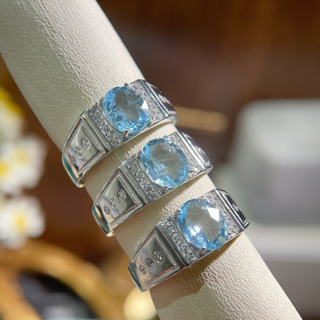 Natural Aquamarine Ring | 7x9mm Gemstone in 925 Silver Adjustable Band