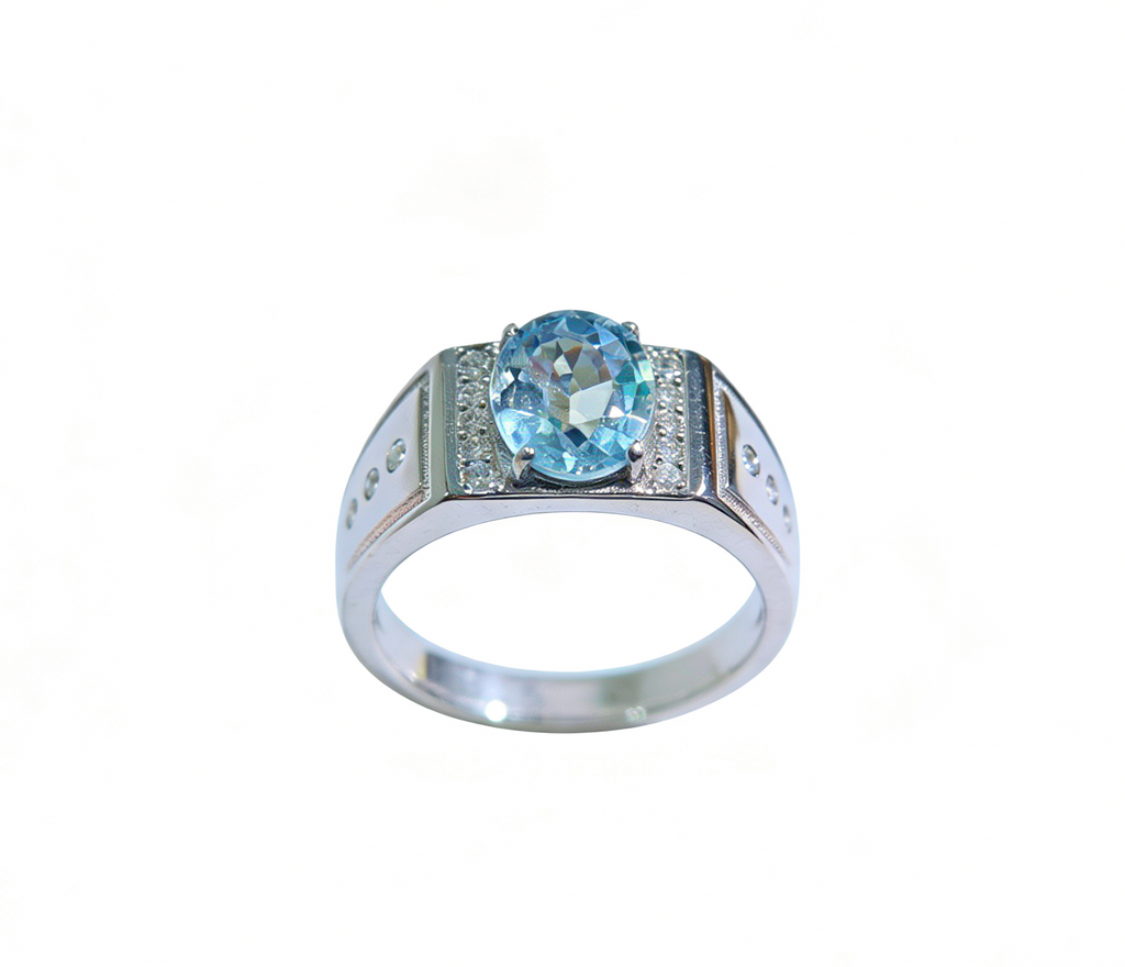 Natural Aquamarine Ring | 7x9mm Gemstone in 925 Silver Adjustable Band