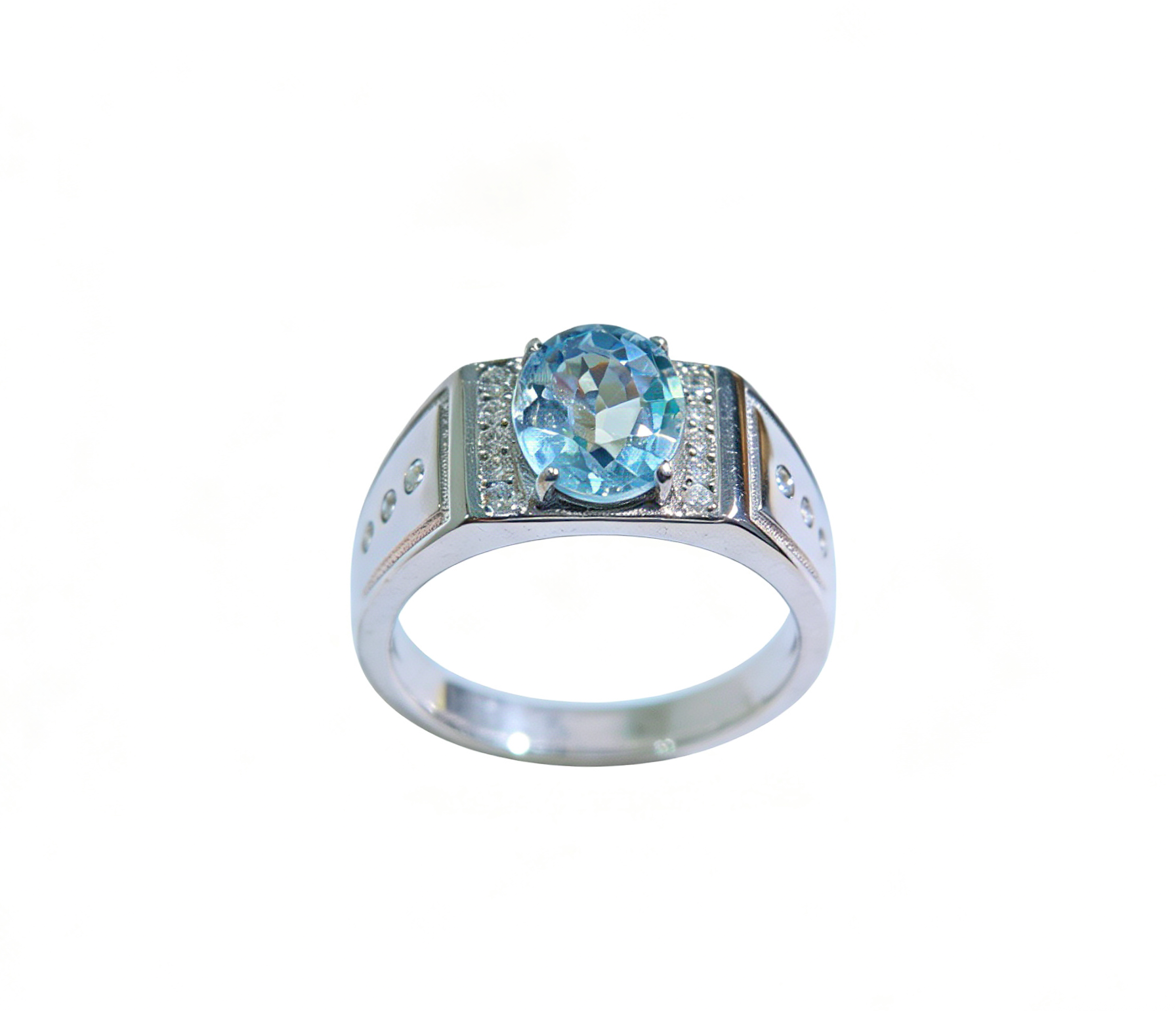 Natural Aquamarine Ring | 7x9mm Gemstone in 925 Silver Adjustable Band