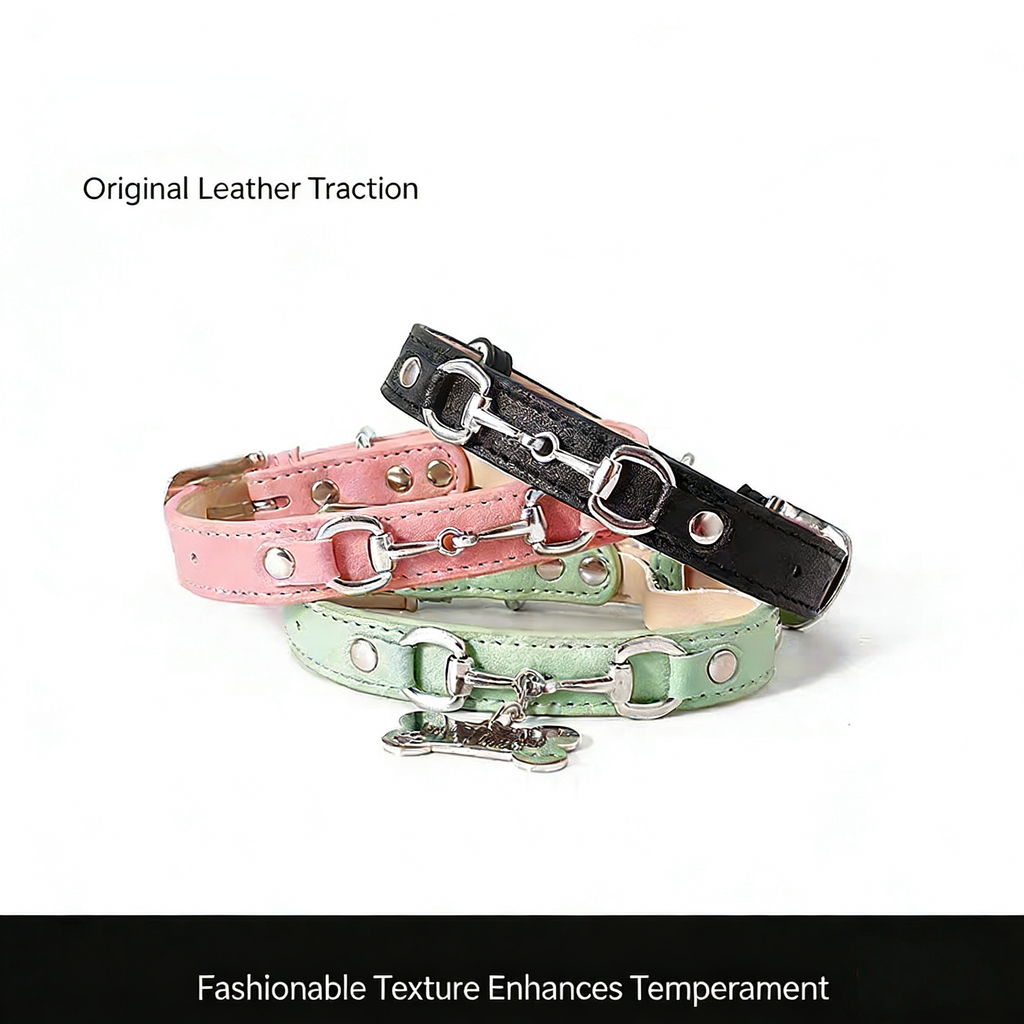 Leather Pet Collar for Medium & Small Pet - Personalized Engraved Leash Collar with Adjustable Strap for Corgi & Cats