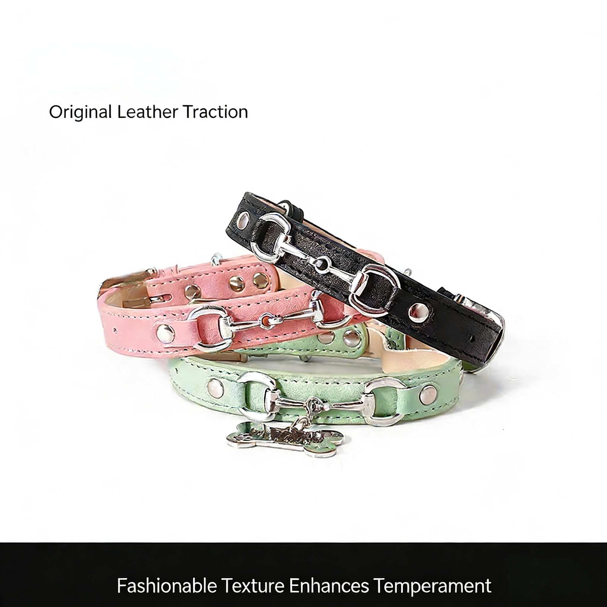 Leather Pet Collar for Medium & Small Pet - Personalized Engraved Leash Collar with Adjustable Strap for Corgi & Cats