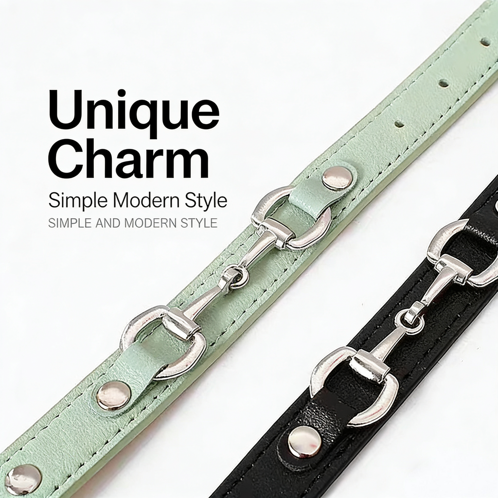 Leather Pet Collar for Medium & Small Pet - Personalized Engraved Leash Collar with Adjustable Strap for Corgi & Cats