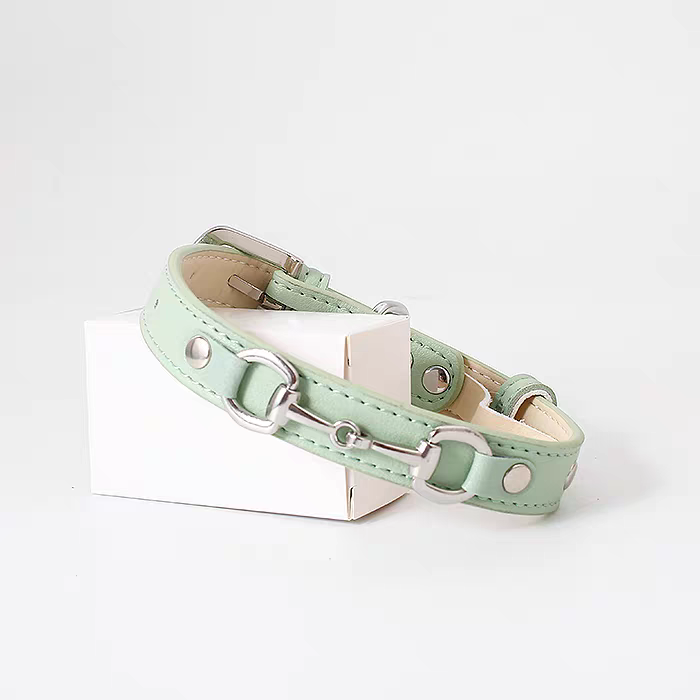 Leather Pet Collar for Medium & Small Pet - Personalized Engraved Leash Collar with Adjustable Strap for Corgi & Cats