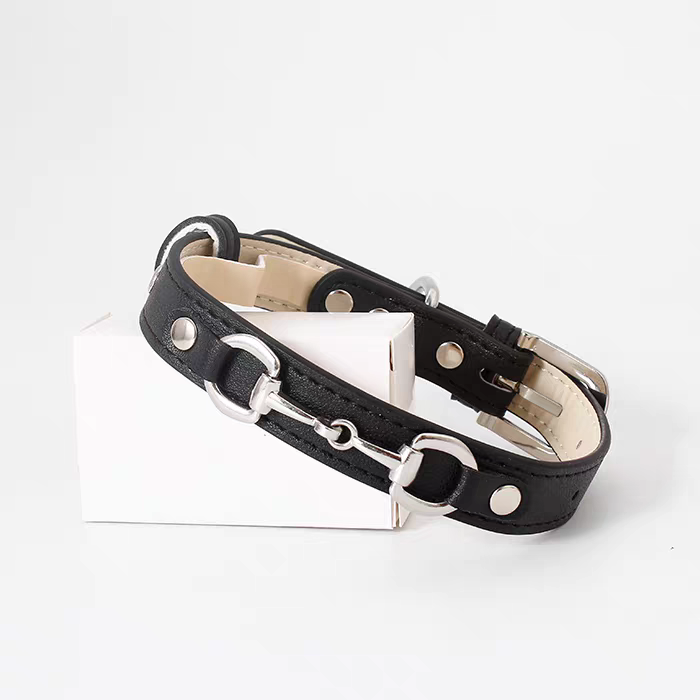 Leather Pet Collar for Medium & Small Pet - Personalized Engraved Leash Collar with Adjustable Strap for Corgi & Cats