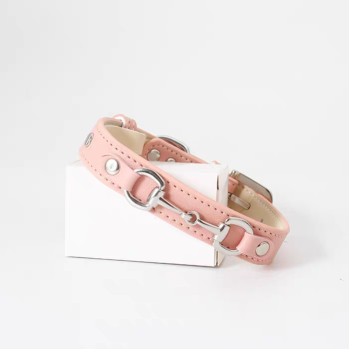 Leather Pet Collar for Medium & Small Pet - Personalized Engraved Leash Collar with Adjustable Strap for Corgi & Cats