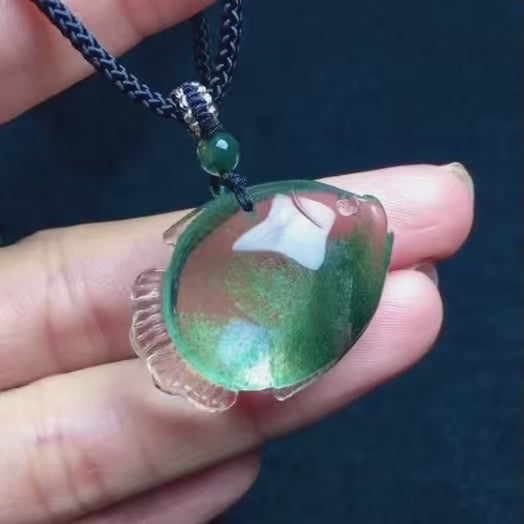 Brazilian Green Phantom Quartz Pendant | Natural Crystal Necklace